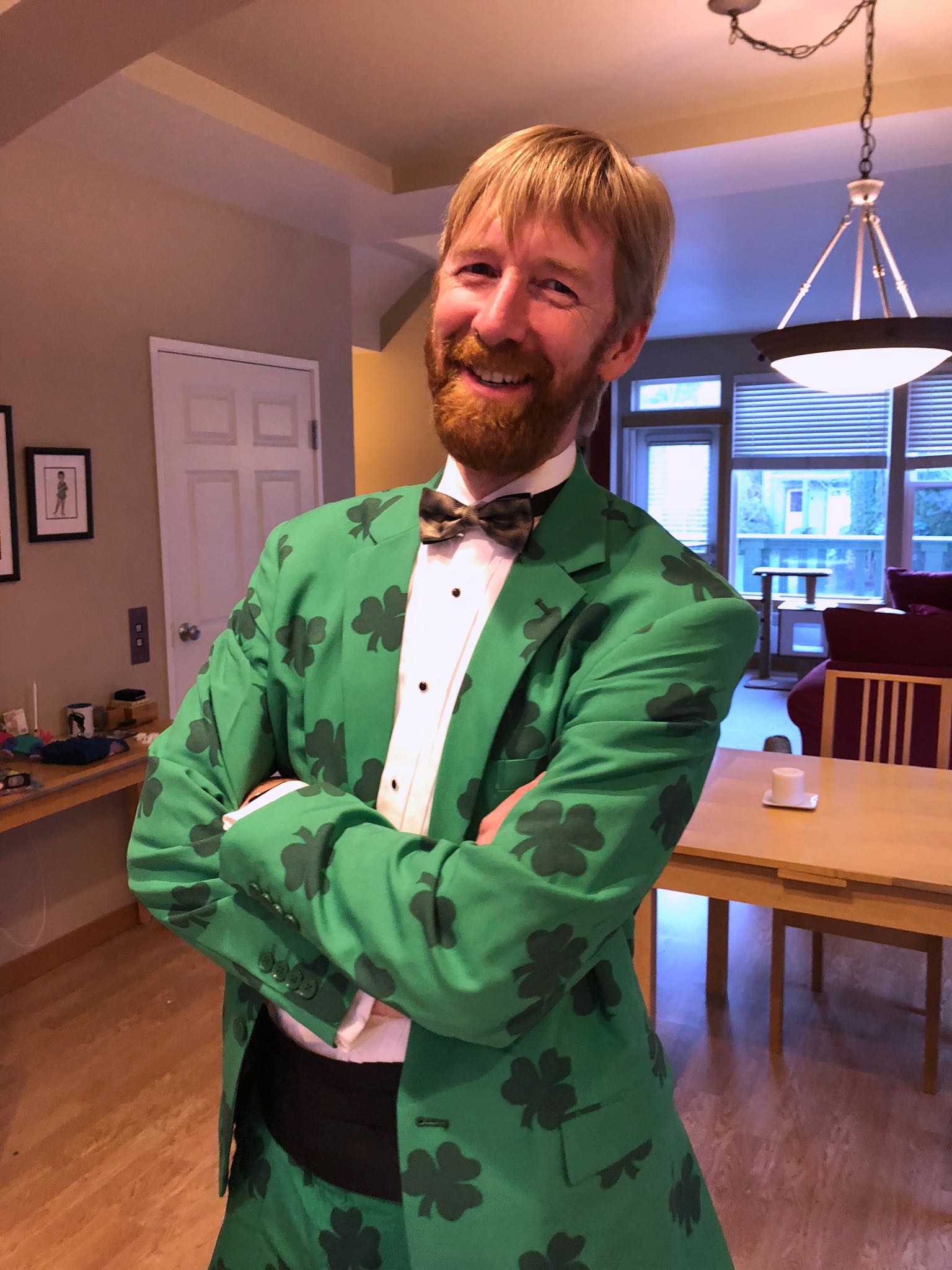 Tom in green tuxedo with green shamrocks